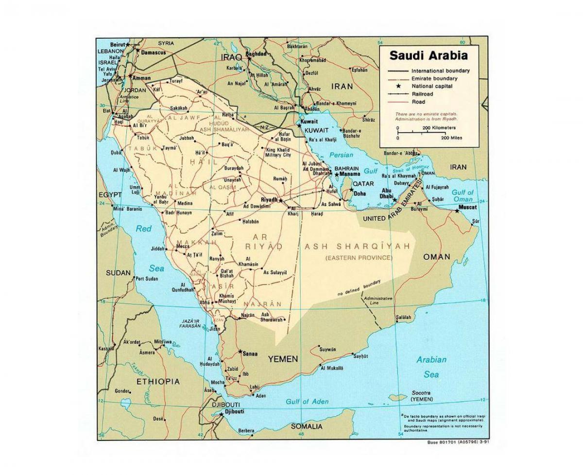 サウジアラビアの主要都市との地図