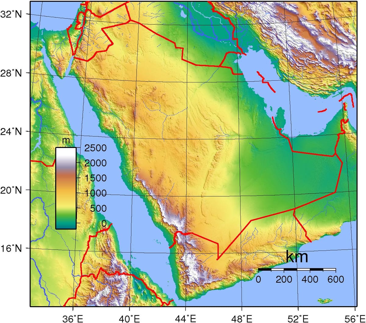 地図サウジアラビアの標高