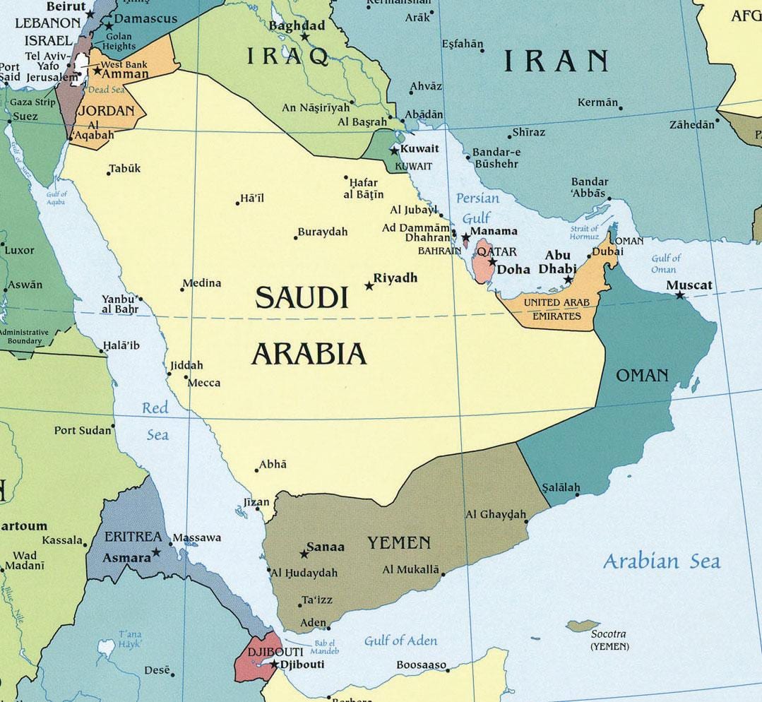 地図のサウジアラビア王国 