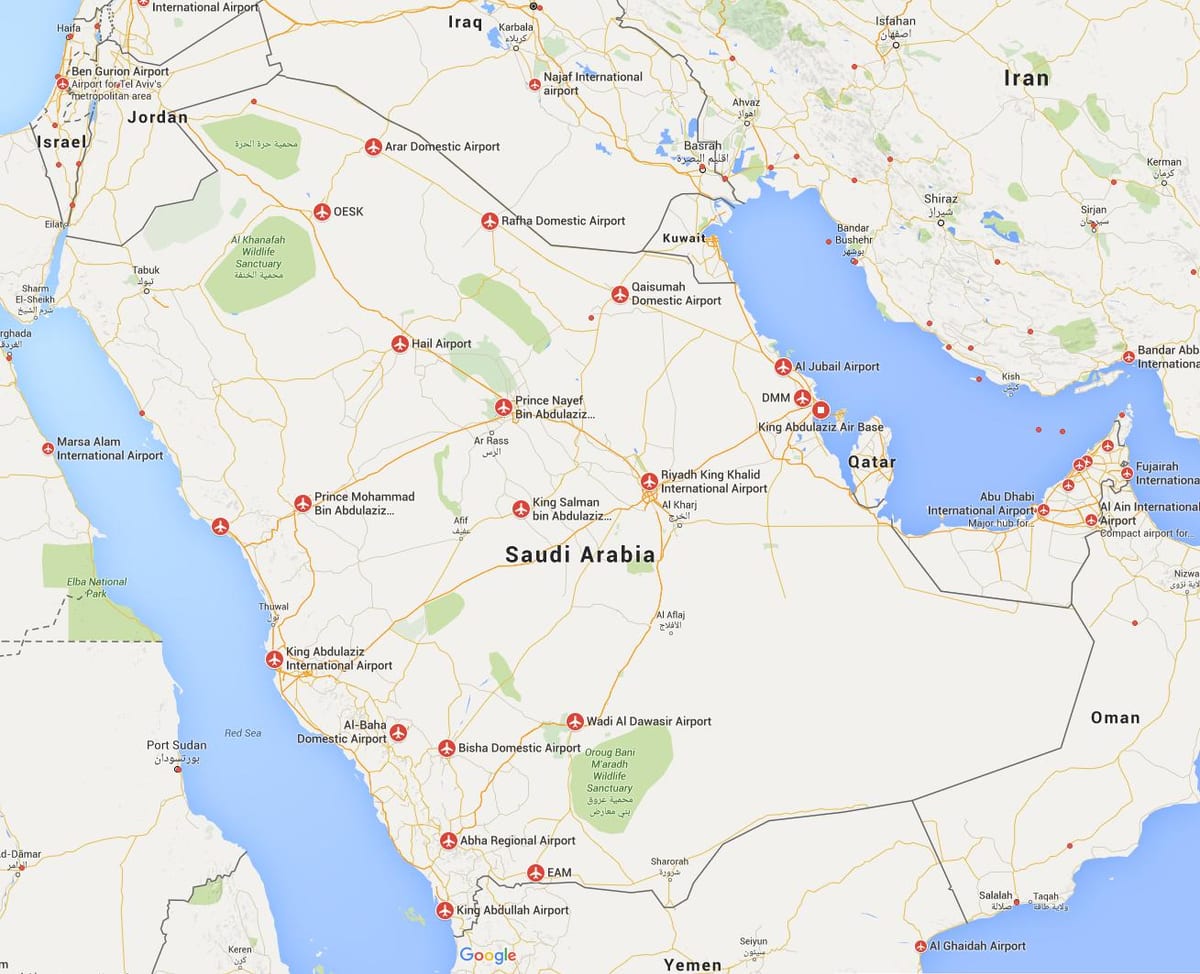 サウジアラビアの空港地図