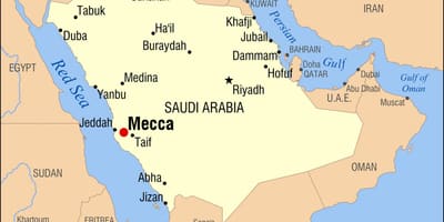 地図のメッカはサウジアラビア
