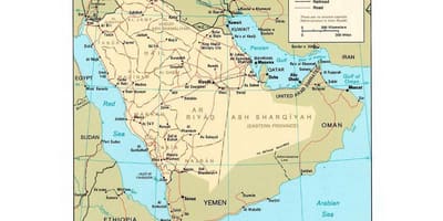 サウジアラビアの主要都市との地図