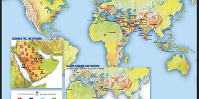 地図サウジアラビア航空路線